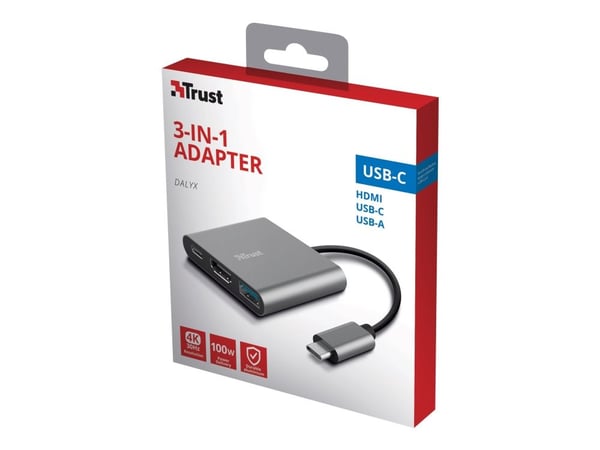 Trust Dalyx, USB 3.2 Gen 1 (3.1 Gen 1) Type-C, Aluminium, Black, HDMI, USB 3.2 Gen 1 (3.1 Gen 1) Type-A, USB 3.2 Gen 1 (3.1 Gen 1) Type-C, Aluminiu...