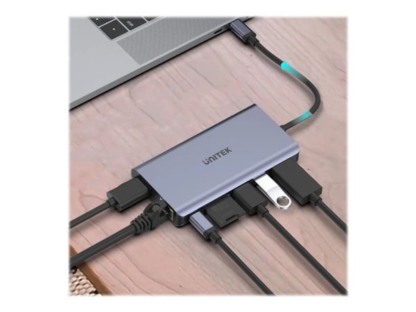 Unitek uHUB S7+ 7-in-1 USB-C Ethernet Hub with MST Dual Monitor, 100W Power Delivery and Card Reader - Dokkingstasjon - USB-C - HDMI, DP - 1GbE