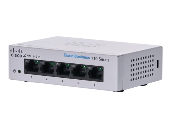 Cisco Business 110 Series 110-5T-D - Switch - ohanterad - 5 x 10/100/1000 - rackmonterbar, skrivbordsmodell, väggmonterbar - Likström