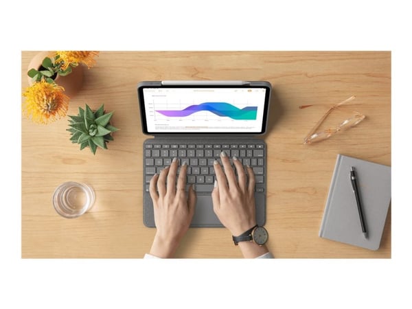 Logitech Combo Touch - Tangentbord och foliefodral - med pekdyna - bakgrundsbelyst - Apple Smart connector - QWERTY - brittisk - oxford-grå - för A...