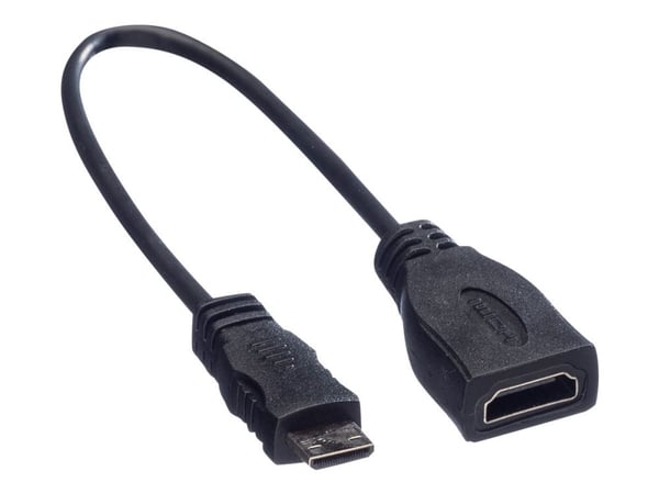 Roline - HDMI-kabel med Ethernet - 19 pin mini HDMI Type C hann til HDMI hunn - 15 cm - skjermet - svart