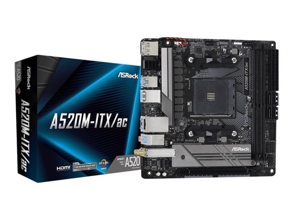 ASRock A520M-ITX/ac - Hovedkort - mini-ITX - Socket AM4 - AMD A520 Chipset - USB-C Gen1, USB 3.2 Gen 1 - Gigabit LAN, Wi-Fi, Bluetooth - innbygd gr...