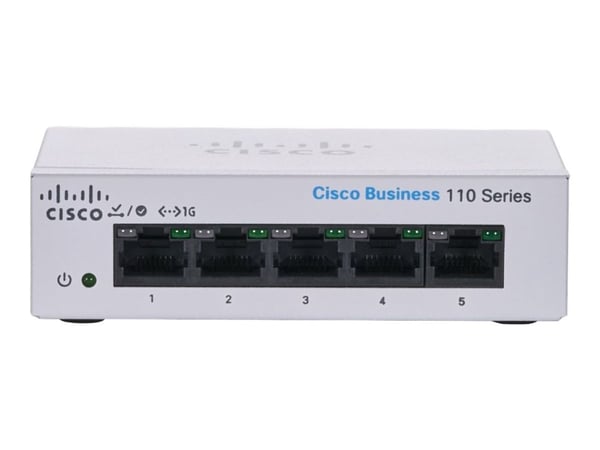 Cisco Business 110 Series 110-5T-D - Switch - ikke-styrt - 5 x 10/100/1000 - rackmonterbar, stasjonær, veggmonterbar - DC-strøm