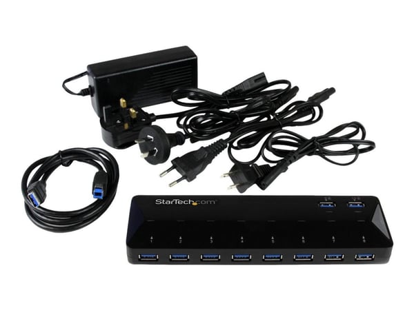 Startech 10 Port USB 3.0 Hub with Charge & Sync Ports - 8 x USB-A, 2 x USB-A Fast Charge Ports - Multi Port Powered USB Hub (ST103008U2C) - USB-per...