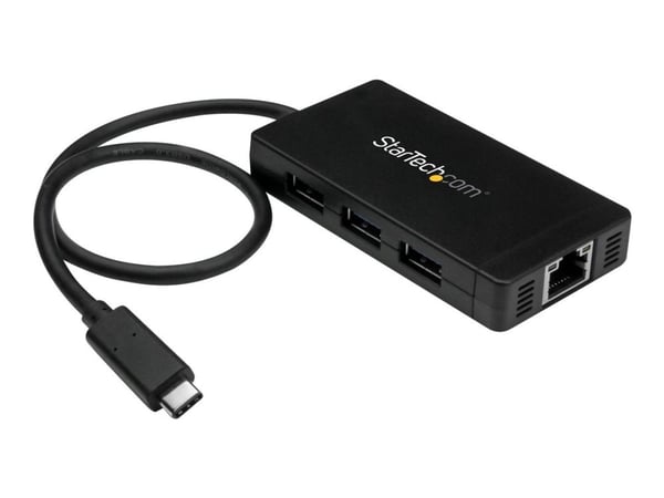 Startech 3 Port USB C Hub with Ethernet - USB-C to 3x USB-A w/ Power Adapter & Gigabit Ethernet - Thunderbolt 3 Compatible - USB C Network Adapter ...