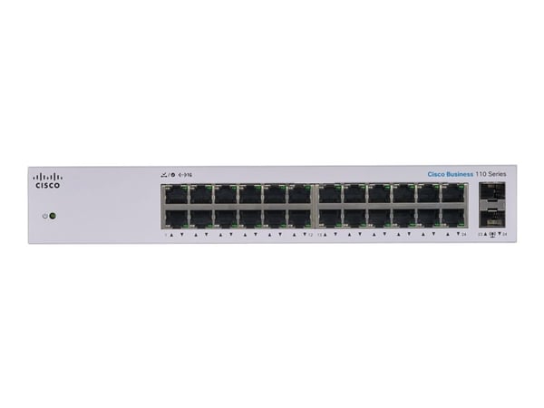 Cisco Business 110 Series 110-24T - Switch - ikke-styrt - 24 x 10/100/1000 + 2 x kombo-Gigabit SFP - rackmonterbar, stasjonær, veggmonterbar