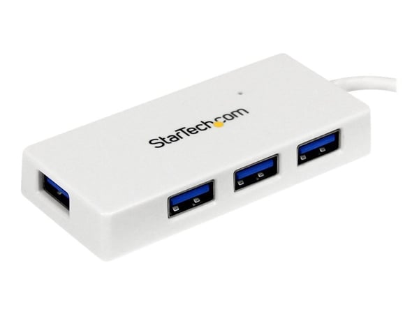 Startech 4 Port USB 3.0 Hub - Multi Port USB Hub w/ Built-in Cable - Powered USB 3.0 Extender for Your Laptop - White (ST4300MINU3W) - Hub - 4 x Su...