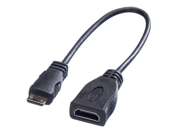 Roline - HDMI-kabel med Ethernet - 19 pin mini HDMI Type C hann til HDMI hunn - 15 cm - skjermet - svart