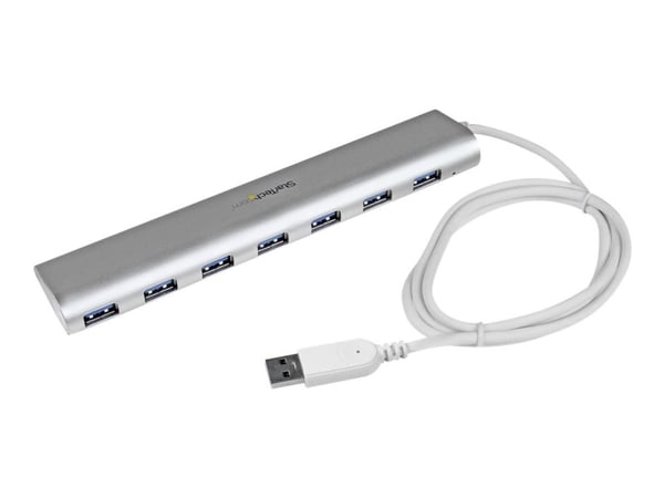 Startech 7 Port Compact USB 3.0 Hub with Built-in Cable - Aluminum USB Hub - Silver USB3 Hub with 20W Power Adapter (ST73007UA) - USB-periferdelesv...