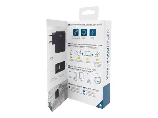 ANSMANN 254PD - Strømadapter - 60 watt - PD, QC 3.0 - 2 utgangskontakter (USB-C, USB) - svart