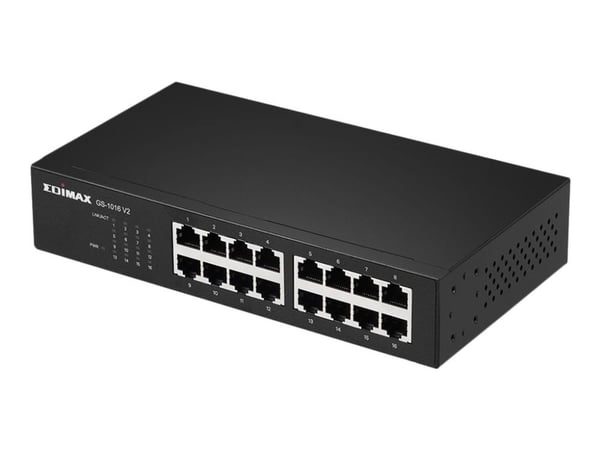 Edimax GS-1016 V2, Hallittu, Gigabit Ethernet (10/100/1000), Täysin kaksipuolinen, Telineasennus, Seinäkiinnitteinen