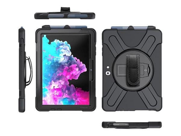 eSTUFF Defender Case - Beskyttelsesdeksel - grov - silikon, polykarbonat - sort - 10,5" - for Microsoft Surface Go, Go 2