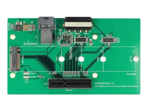DeLOCK Adapter - U.2 SFF-8643 > PCIe x4 eller M.2 Key M Slot - NVM Express (NVMe) - 2 x LED-indikatorer for strøm og aktivitet