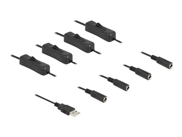 Delock - Strömdelare - USB (hane) till DC-jack 5,5 x 2,1 mm (hona) - 1 m - svart