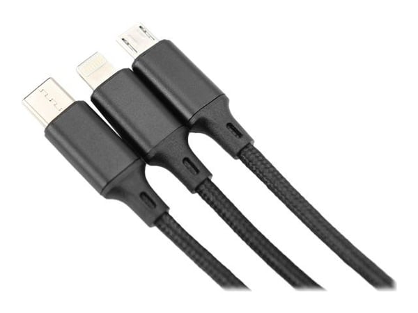 DIGITUS - Lightning-kabel - USB hann til Micro-USB type B, Lightning, USB-C hann - 1 m - svart - Power Delivery-støtte