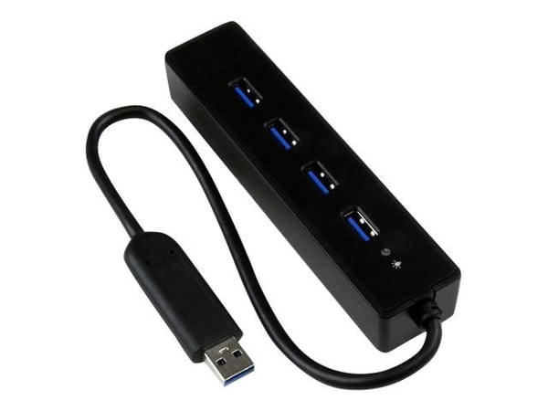 Startech 4-Port USB 3.0 Hub with Built-in Cable - SuperSpeed Laptop USB Hub - Portable USB Splitter - Mini USB Hub (ST4300PBU3) - Hub - 4 x SuperSp...