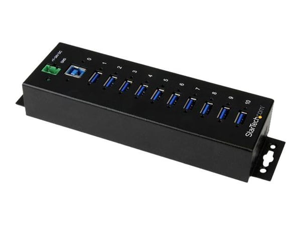 Startech USB 3.0-hubb med 10 portar - Industriell USB-A-hubb i metall med ESD- och överspänningsskydd - Monterbar på DIN-skena, vägg eller skrivbor...