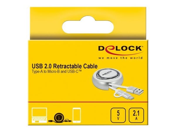 DeLOCK 85821, 0,92 m, USB A, USB C/Micro-USB B, USB 2.0, Hopea, Valkoinen