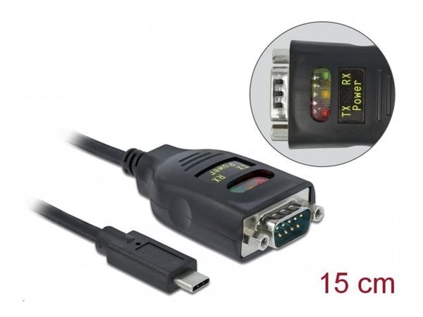 Delock Adapter USB Type-C to 1 x Serial RS-232 DB9 with 15 kV ESD protection - Seriell adapter - USB-C - RS-232 x 1 - svart