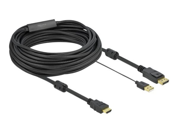 Delock - Video/lydkabel - HDMI, USB (kun strøm) hann til DisplayPort hann - 10 m - trippel beskyttelse - svart - 4K-støtte