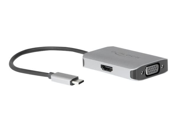 Delock - Video adapter - USB-C hann til HD-15 (VGA), HDMI hunn - 20 cm - sølv - 4K 60Hz støtte, 1080p-støtte 60 Hz (VGA), 2160p-støtte 60 Hz (HDMI)