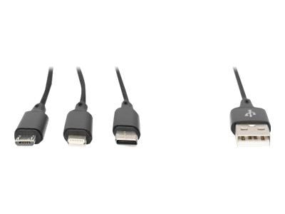 DIGITUS - Lightning-kabel - USB hann til Micro-USB type B, Lightning, USB-C hann - 1 m - svart - Power Delivery-støtte