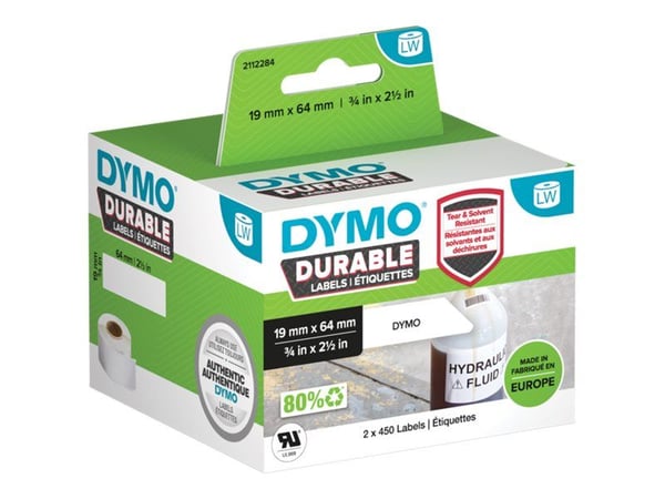 DYMO - Permanet adhesiv - 64 x 19 mm 900 etikett(er) (2 rull(er) x 450) merkelapper - for DYMO LabelWriter 310, 315, 320, 330, 400, 450, 4XL, SE450...