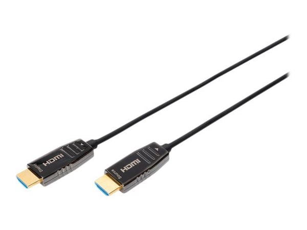 DIGITUS - HDMI-kabel med Ethernet - HDMI plugg til HDMI plugg - 15 m - skjermet hybrid kobber/fiber-optikk - svart - Active Optical Cable (AOC), st...