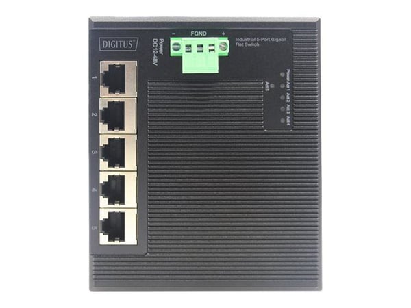 DIGITUS Industrial Gigabit Flat Switch - Utvidet temperaturområde - switch - 5 x 10/100/1000 - DIN-skinnemonterbar, veggmonterbar - DC-strøm