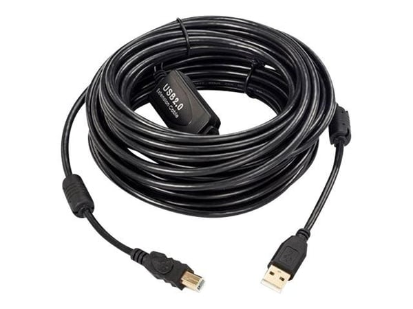 MicroConnect - USB-kabel - USB-type B (hann) til USB (hann) - USB 2.0 - 5 A - 20 m - aktiv, aktiv forsterker - svart