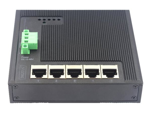 DIGITUS Industrial Gigabit Flat Switch - Utvidet temperaturområde - switch - 5 x 10/100/1000 - DIN-skinnemonterbar, veggmonterbar - DC-strøm