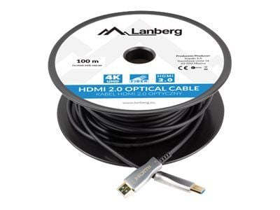 Lanberg - Premium High Speed - HDMI-kaapeli med Ethernet - HDMI han til HDMI han - 100 m - lajittelu - Aktiivinen optinen kaapeli (AOC), 4K60 Hz (3...
