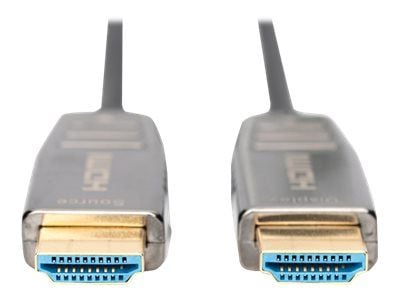 DIGITUS - HDMI-kabel med Ethernet - HDMI plugg til HDMI plugg - 15 m - skjermet hybrid kobber/fiber-optikk - svart - Active Optical Cable (AOC), st...