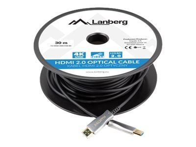 Lanberg - Premium High Speed - HDMI-kabel med Ethernet - HDMI hann til HDMI hann - 30 m - svart - Active Optical Cable (AOC), støtte for 4K 60 Hz (...