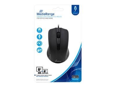 MediaRange MROS210 - Mus - høyre- og venstrehåndet - optisk - 3 knapper - kablet - USB - svart