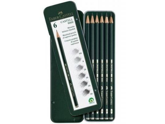Faber-Castell 9000, Grafiittikynä, Vihreä, Puu, Musta, 6 kpl