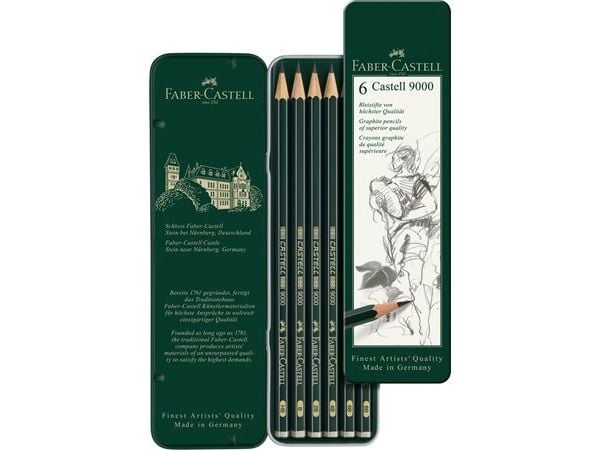 Faber-Castell 9000, Grafiittikynä, Vihreä, Puu, Musta, 6 kpl