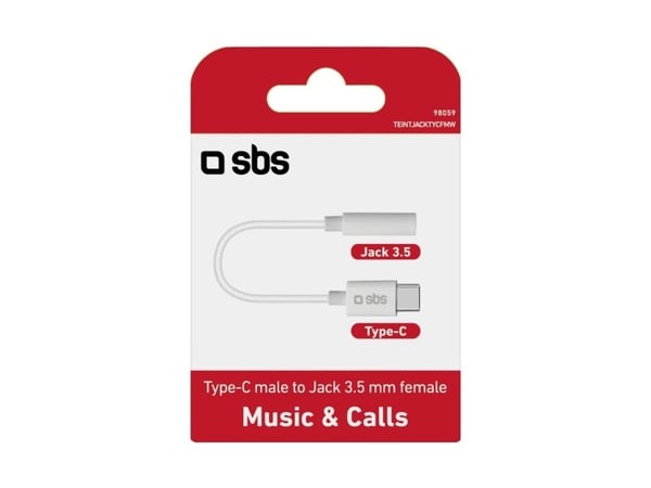 SBS TEINTJACKTYCFMW, Hvit, 3.5mm, USB C, 0,09 m, Hunkjønn, Hankjønn