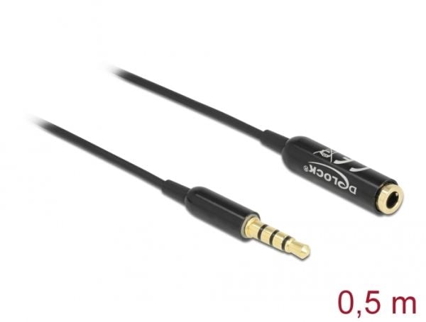 DeLOCK 66074, 3.5mm, Uros, 3.5mm, Naaras, 0,5 m, Musta, Hopea