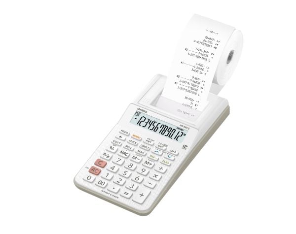 Casio HR-8RCE, skrivebord, utskrift, 12 siffer, 1 linjer, batteri, hvit