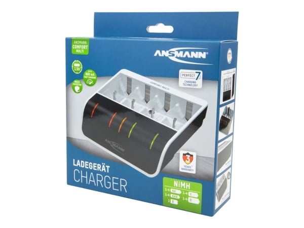 ANSMANN Comfort Multi - 1,5 t USB-batterilader - (for AA, AAA, C, D, 9V) - 800 mA - hvit, svart