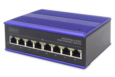 DIGITUS Professional DN-650106 Industrial - Switch - ikke-styrt - 8 x 10/100 - DIN-skinnemonterbar - DC-strøm