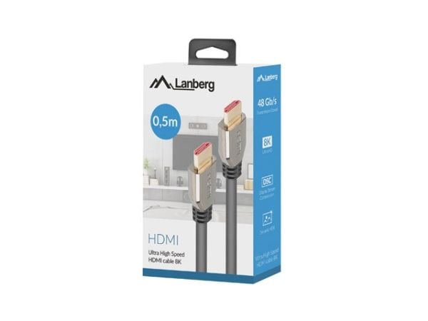 Lanberg - Ultra High Speed - HDMI-kabel - HDMI hann til HDMI hann - 50 cm - svart - 8K 60Hz støtte, 5K 120Hz støtte, 4K 240Hz støtte