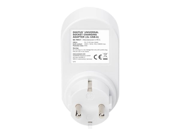 DIGITUS DA-70617 - Strømadapter - AC 250 V - 3680 watt - utgangskontakter: 2 - hvit/grå