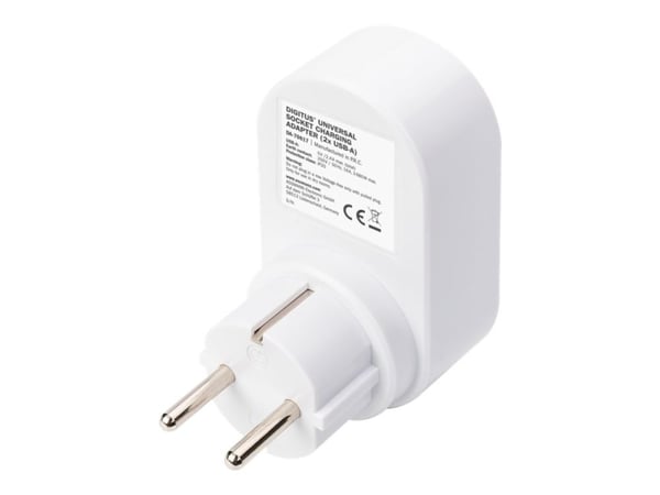 DIGITUS DA-70617 - Strømadapter - AC 250 V - 3680 watt - utgangskontakter: 2 - hvit/grå