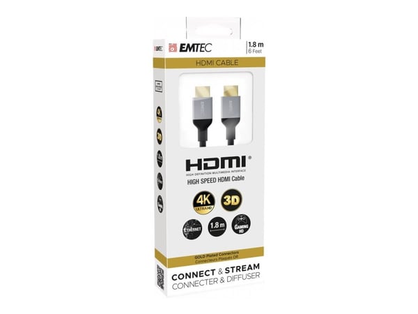 EMTEC T700HD - High Speed - HDMI-kabel med Ethernet - HDMI hann til HDMI hann - 1.8 m - 4K-støtte