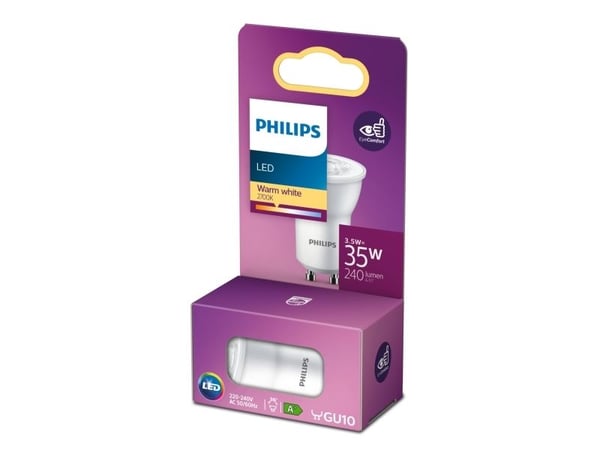Philips - LED-pære for søkelys - form: MR11 - GU10 - 3.5 W (ekvivalent 35 W) - klasse G - varmt hvitt lys - 2700 K