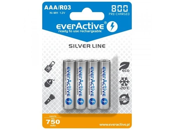 Everactive EVHRL03-800, Oppladbart batteri, AAA, Nikkelmetallhydrid (NiMH), 1,2 V, 2 stykker, 800 mAh