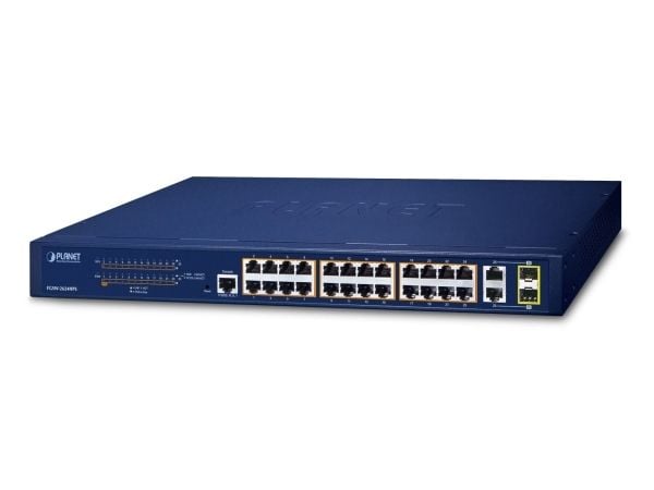 PLANET FGSW-2624HPS - Switch - smart - 24 x 10/100 (PoE+) + 2 x kombo-Gigabit SFP - rackmonterbar - PoE+ (220 W)