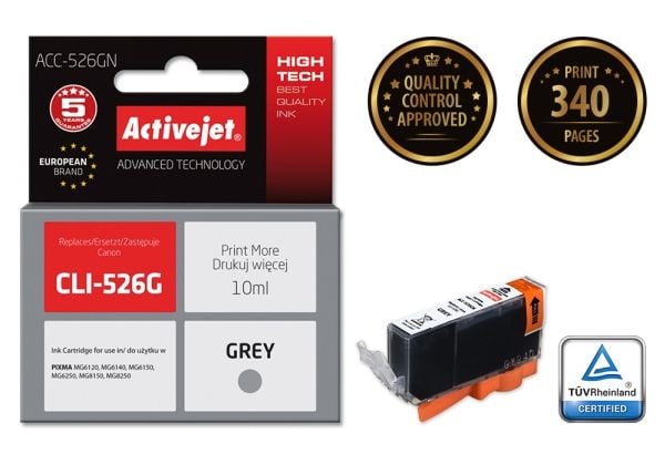 Activejet ACC-526GN, Korkea (XL) värintuotto, Harmaa, Väripohjainen muste, 10 ml, 1 kpl, Kertapakkaus